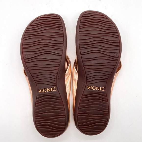 VIONIC Pippa Toe Post Sandal Womens 10 Rose Gold Leather Knotted Flip Flop Thong - Picture 14 of 14